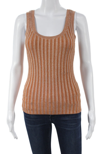 Veronica Beard Women Striped Sleeveless Tank Brown Round Neck Size S