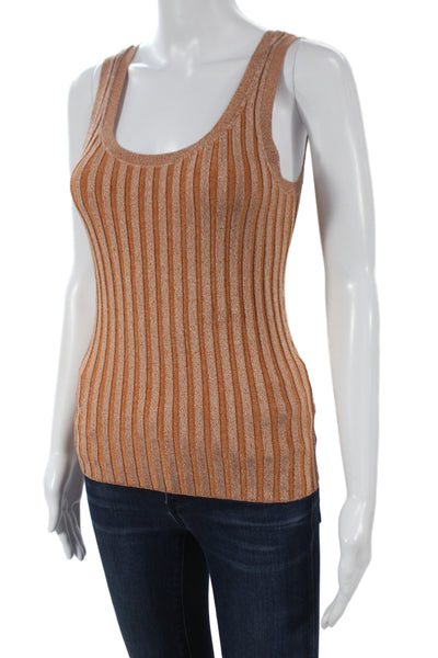 Veronica Beard Women Striped Sleeveless Tank Brown Round Neck Size S