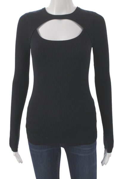 ALC Women Black Merino Wool Long Sleeve Basic T-Shirt Round Neck Size XS