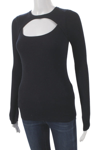 ALC Women Black Merino Wool Long Sleeve Basic T-Shirt Round Neck Size XS