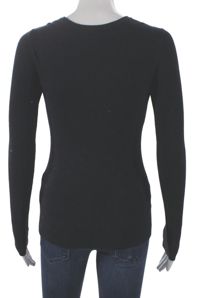 ALC Women Black Merino Wool Long Sleeve Basic T-Shirt Round Neck Size XS