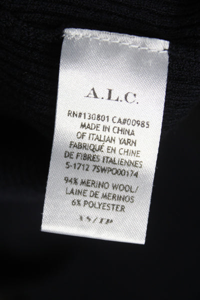 ALC Women Black Merino Wool Long Sleeve Basic T-Shirt Round Neck Size XS