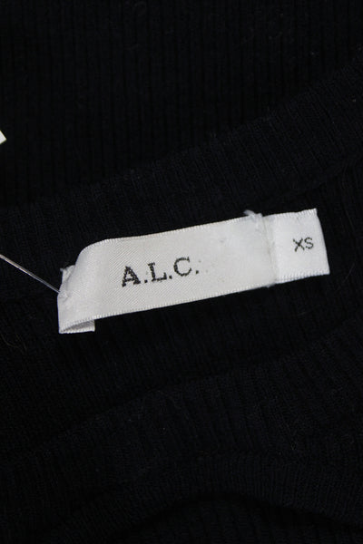 ALC Women Black Merino Wool Long Sleeve Basic T-Shirt Round Neck Size XS