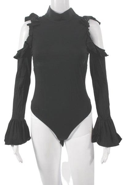 Cinq A Sept Women Gothic Black Mock Neck Long Sleeve Jumpsuit Size S