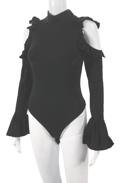 Cinq A Sept Women Gothic Black Mock Neck Long Sleeve Jumpsuit Size S