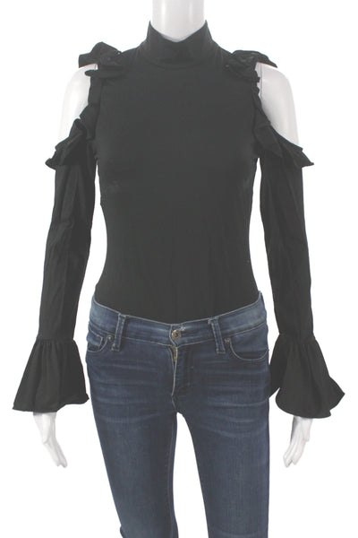Cinq A Sept Women Gothic Black Mock Neck Long Sleeve Jumpsuit Size S