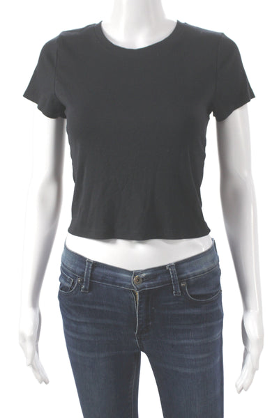 Wilfred Free Womens Cropped Basic T Shirt Black Crew Neck Short Sleeve Size M