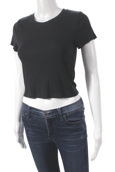 Wilfred Free Womens Cropped Basic T Shirt Black Crew Neck Short Sleeve Size M