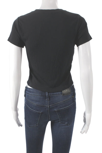 Wilfred Free Womens Cropped Basic T Shirt Black Crew Neck Short Sleeve Size M