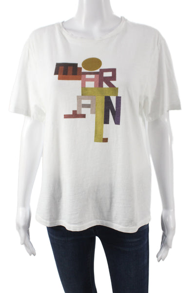 Isabel Marant Etoile Women White Graphic Crew Neck Basic T-Shirt Size M