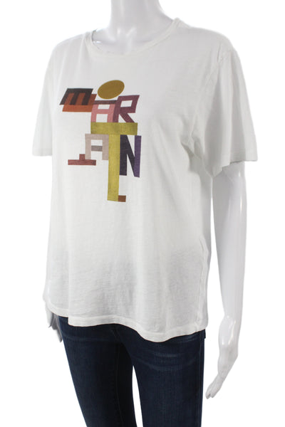 Isabel Marant Etoile Women White Graphic Crew Neck Basic T-Shirt Size M