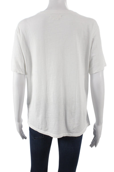 Isabel Marant Etoile Women White Graphic Crew Neck Basic T-Shirt Size M