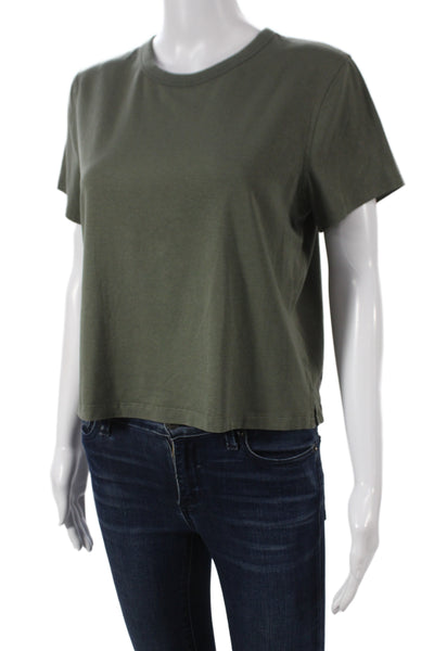 Lululemon Women Cropped Basic Army Green Crew Neck Short Sleeve T-Shirt Size 4