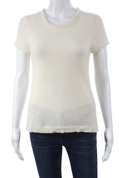 J Crew Women White Cashmere Crew Neck Short Sleeve Basic T-Shirt Size M