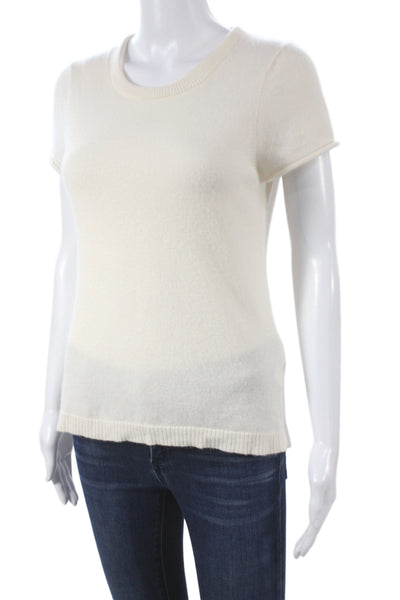 J Crew Women White Cashmere Crew Neck Short Sleeve Basic T-Shirt Size M