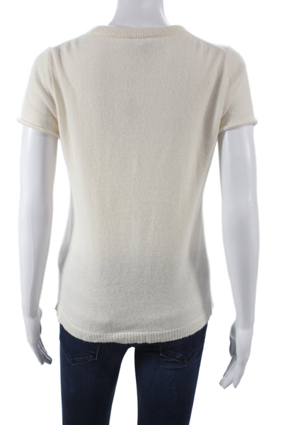 J Crew Women White Cashmere Crew Neck Short Sleeve Basic T-Shirt Size M