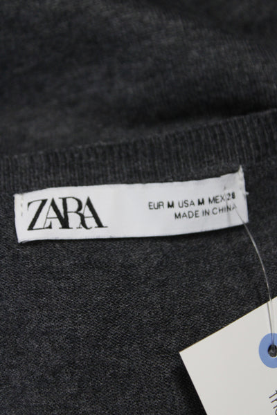 Zara Unisex Dark Gray V-Neck Button Cardigan Long Sleeve Size M