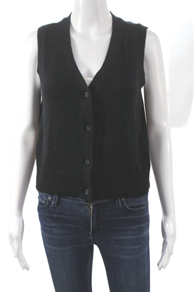 Rails Women V-Neck Sleeveless Button Front Black Cotton Merino Vest Size S