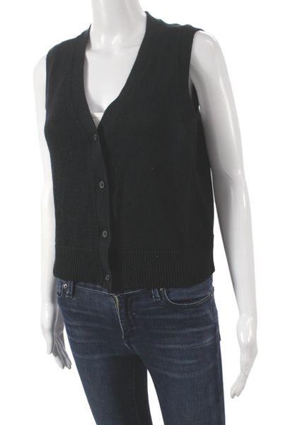 Rails Women V-Neck Sleeveless Button Front Black Cotton Merino Vest Size S