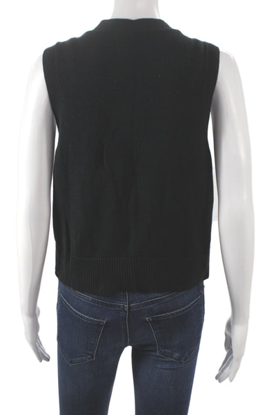 Rails Women V-Neck Sleeveless Button Front Black Cotton Merino Vest Size S