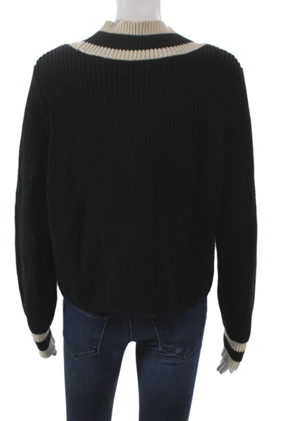 525 Unisex Cardigan Black Striped V-Neck Button 100% Cotton Long Sleeve Size M