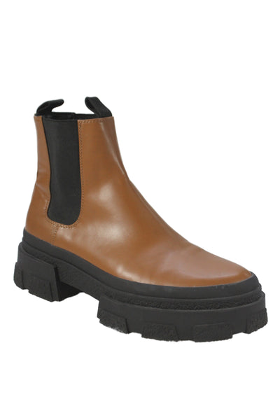 Zara Womens Slip On Block Heel Platform Ankle Boots Brown Leather Size 40