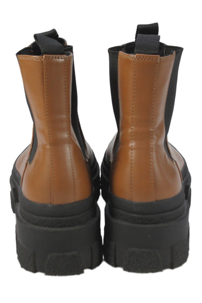Zara Womens Slip On Block Heel Platform Ankle Boots Brown Leather Size 40