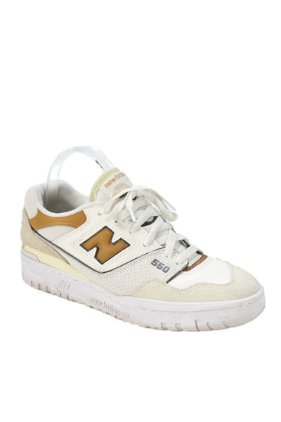 New Balance Womens Lace Up Suede Trim Logo 550 Sneakers White Brown Size 9.5