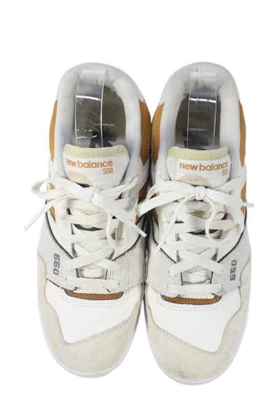 New Balance Womens Lace Up Suede Trim Logo 550 Sneakers White Brown Size 9.5