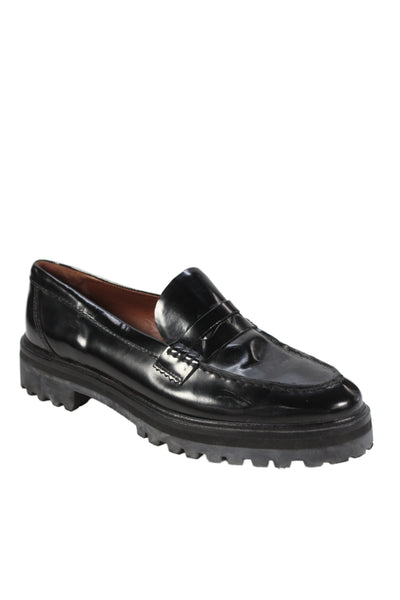 Reformation Womens Slip On Round Toe Leather Loafers Black Size 9