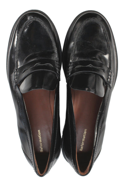 Reformation Womens Slip On Round Toe Leather Loafers Black Size 9