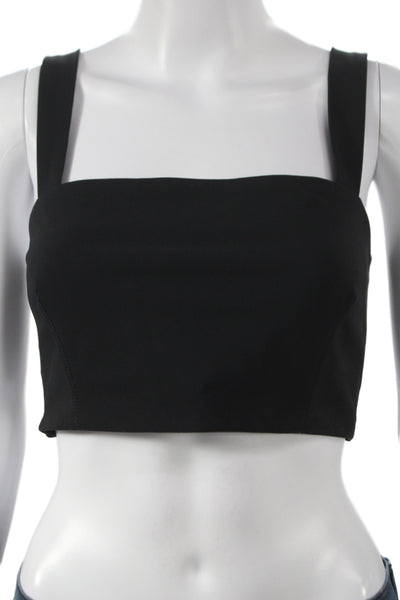 Theory Women Black Cropped Tank Square Neck Zip Size M
