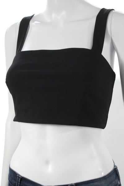 Theory Women Black Cropped Tank Square Neck Zip Size M