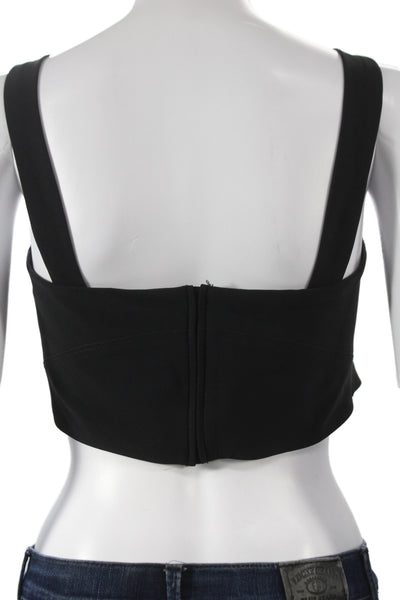 Theory Women Black Cropped Tank Square Neck Zip Size M