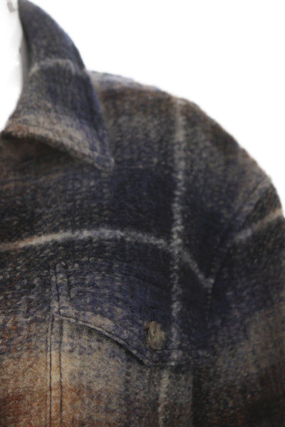 Wilfred Free Women Plaid Wool Blend Button Collared Jacket Blue 90s Size M