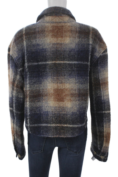 Wilfred Free Women Plaid Wool Blend Button Collared Jacket Blue 90s Size M