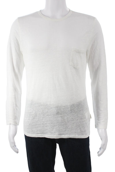 ONIA Mens Linen Long Sleeve Crew Neck White T-Shirt Size S