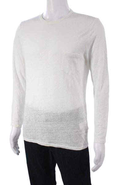 ONIA Mens Linen Long Sleeve Crew Neck White T-Shirt Size S