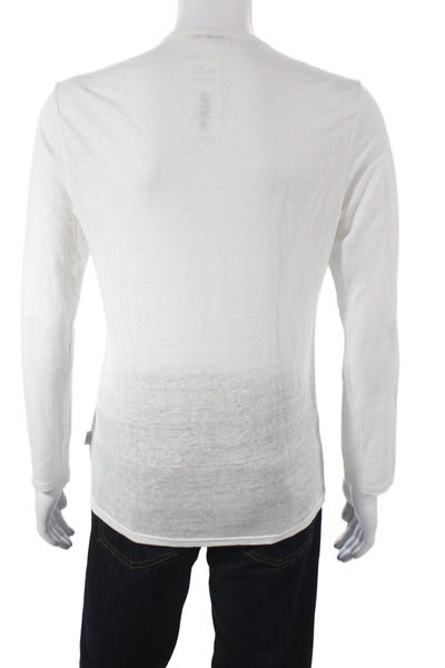ONIA Mens Linen Long Sleeve Crew Neck White T-Shirt Size S