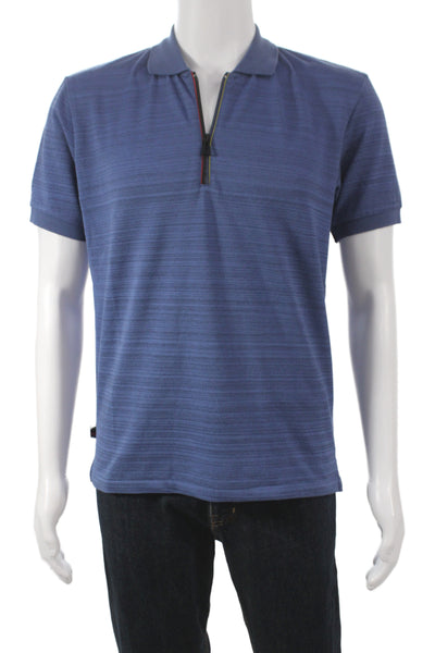 Paul Smith Mens Polo Collared Short Sleeve Striped Blue Size PS