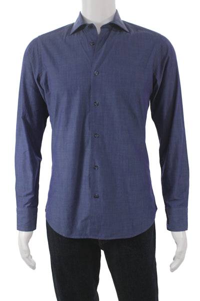 Tintoria Mattei Mens Dark Blue Cotton Point Dress Shirt Size 14.5