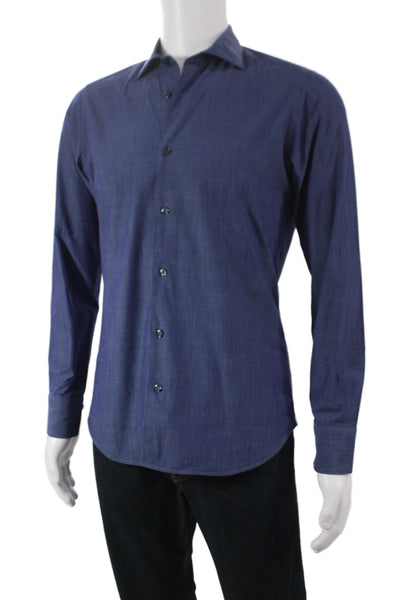 Tintoria Mattei Mens Dark Blue Cotton Point Dress Shirt Size 14.5
