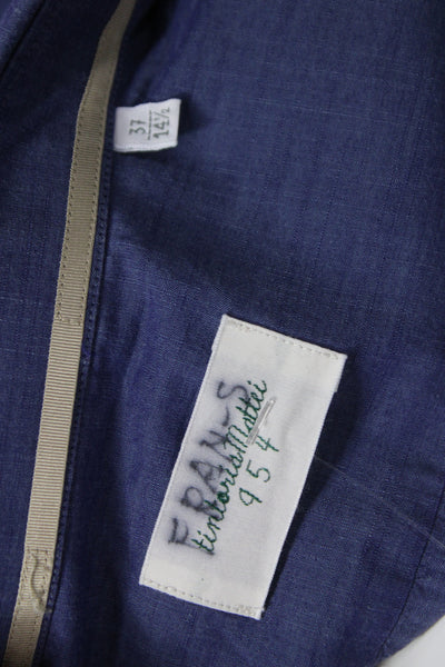 Tintoria Mattei Mens Dark Blue Cotton Point Dress Shirt Size 14.5