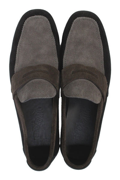 Salvatore Ferragamo Womens Suede Color Block Loafers Shoes Brown Black Sz 7