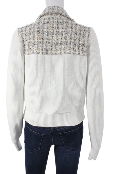 Central Park West Womens Cardigan White Check Button Collar Long Sleeve Size S