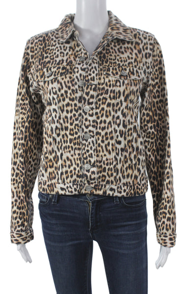 Bec & Bridge Womens Beige Animal Print Cotton Collared Button Jacket Size 6