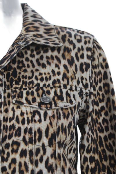 Bec & Bridge Womens Beige Animal Print Cotton Collared Button Jacket Size 6
