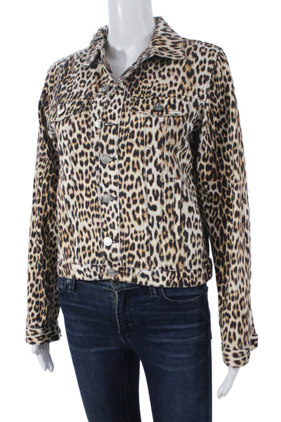 Bec & Bridge Womens Beige Animal Print Cotton Collared Button Jacket Size 6