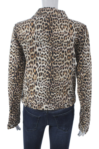 Bec & Bridge Womens Beige Animal Print Cotton Collared Button Jacket Size 6