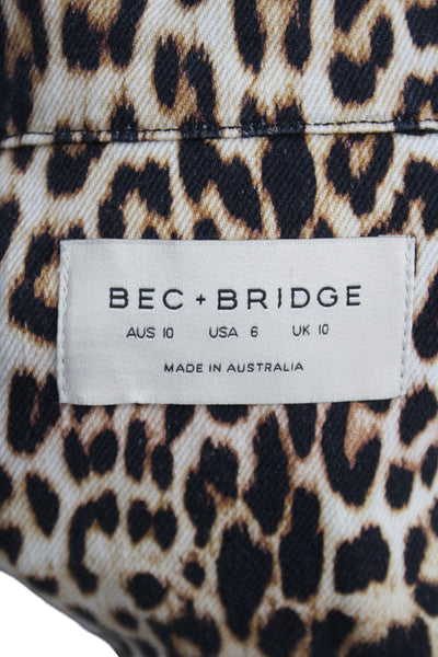 Bec & Bridge Womens Beige Animal Print Cotton Collared Button Jacket Size 6